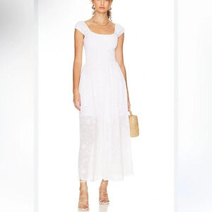 Karina Grimaldi Valerie Smocked Midi Dress White Gold NWT Floral Metallic Date